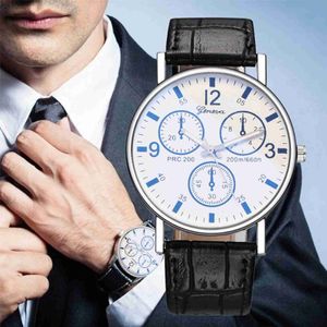 Horloges Heren vrijetijdshorloge Blauw glas riem Zakelijk polshorloge Mode Lederen band Zes-pins analoog quartz horloge Reloj Hombre Relogio 24319