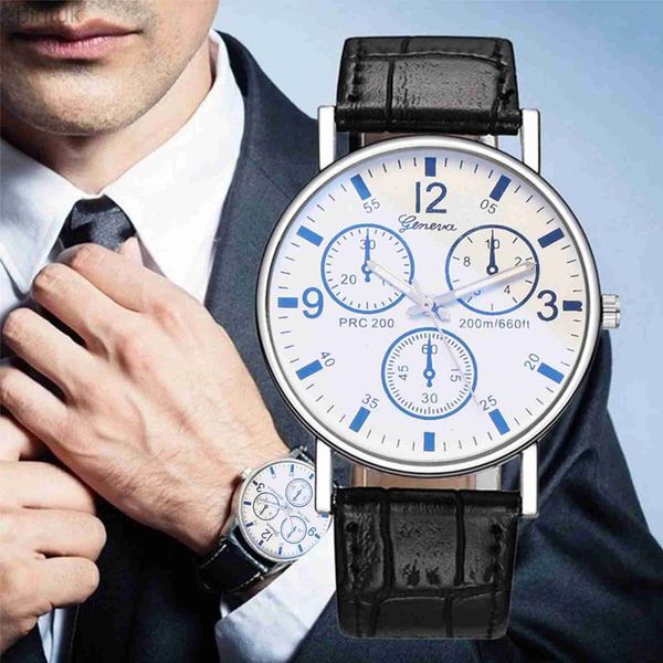 Relojes de pulsera Reloj informal para Hombre Correa de cristal azul Reloj de pulsera de negocios Correa de cuero de moda Reloj de cuarzo analógico de seis pines Reloj Hombre Relogio 24329