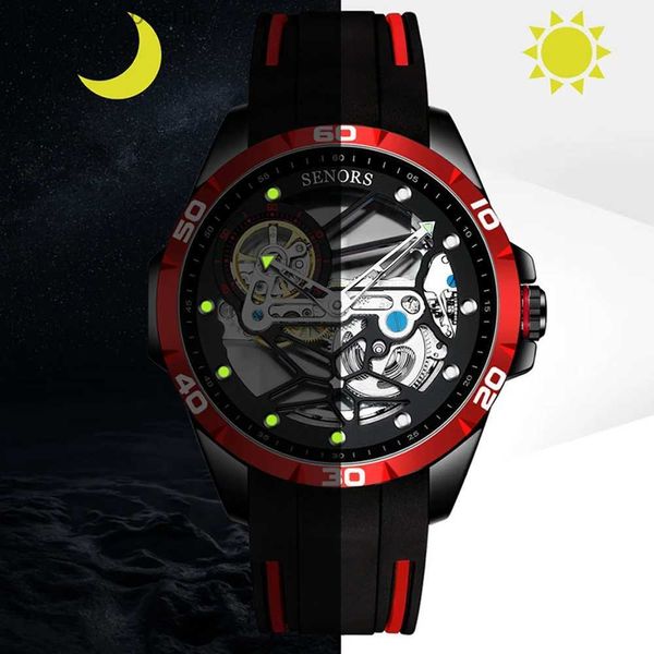 Relojes de pulsera reloj mecánico para hombre esqueleto automático de vidrio esférico doble transparente relaj hombrec24410