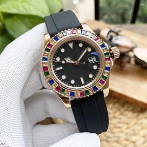 Relojes de pulsera para hombre Diamond Candy Reloj mecánico automático Caucho negro Oro rosa