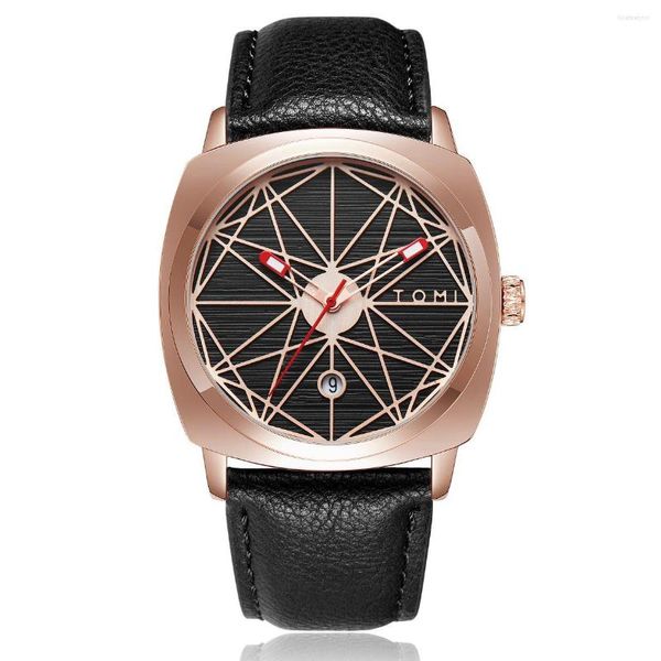 Relojes de pulsera para hombre, reloj informal a la moda con rayas, relojes de línea de cuarzo para hombre, reloj sencillo con correa de cuero para hombre, reloj minimalista para hombre