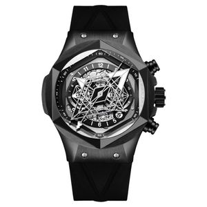 Polshorloges heren luxe horloges mannen automatische mechanische polshorloge lumineuze skeletmaand week datum zeshoekige rubberen rubberen strapwris 236c