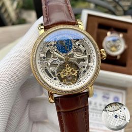 Horloges Mechanisch herenhorloge Automatisch Roségoud Zwart Leer Tourbillion Maanfase