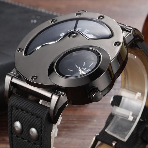 Montres-bracelets Hommes Sports Militaires Montres Unique Multiple Fuseau Horaire Cool Punk Quartz Montre Hommes En Cuir Reloj Homme Marron Noir Rock Montre-Bracelet