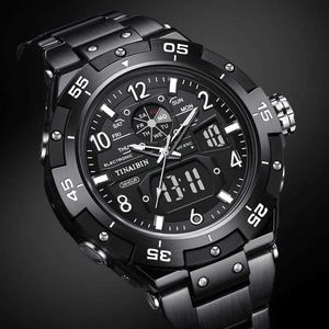 Montre-bracelets pour hommes Sports Watch Double affichage Top Luxury Digital Black All Steel Pendant Q240426