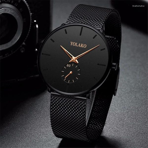 Montre-bracelets pour hommes Ultra Thinminimalist Quartz Casual Leather Watches Men Watch Mas Simple Inoxyd Steel Mesh Band Clock Reloj Hombre