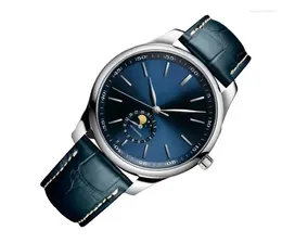 Montre-bracelets Watch pour hommes Automatique mécanique 904L Master MoonPhase en acier en cuir Blue Diamonds Collection de bracelet 40 mm