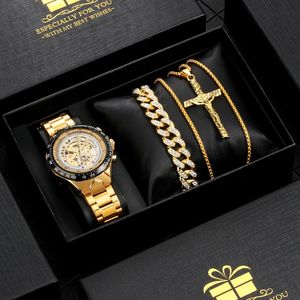 Montre-bracelets pour hommes Watch Vintage Golden Automatic mécanique Mouvement Collier Bracelet Gift Sett Fashion Inneildless Steel Bandwarchwrist