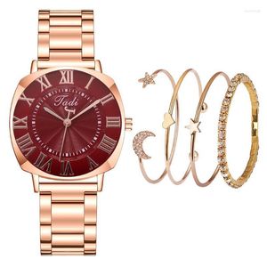 Montres-bracelets montres pour hommes noir femmes brillant décontracté Quartz en acier inoxydable Bracelet en V ensemble de montres-bracelets Hect22