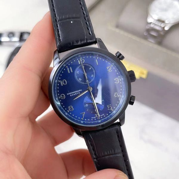 Montre-bracelettes montres masculines de mode de luxe de mode 40 mm cadran chronographe stop-watch quartz top marque de cuir authentique pour hommes