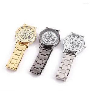 Relojes de pulsera Relojes para hombre Reloj de cuarzo mecánico de metal hueco de moda de lujo Reloj de pulsera de negocios para mujer Regalo