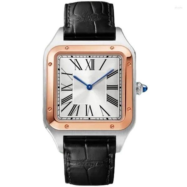 Relojes de pulsera Hombre Mujer Reloj Cuarzo Pareja Oro rosa Negro Blanco Roma Esfera Amante Cuero Azul