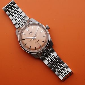 Relojes de pulsera Merkur Salmon Dial Watch Vintage 70S CLASSIC CROSS LINE DIAL Diseño original Handwind Mechanical para hombres Relogio masculino 230519