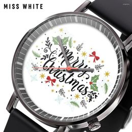 Polshorloges Merry Christmas Leaf Letters kijken trendy casual jongensstudenten modieus honderd kwarts relojes de hombre