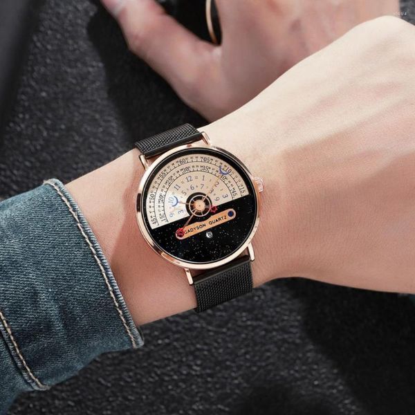 Montre-bracelets Watch Metal Watch Elemy Men's Quartz Wristwatch Couleur correspondant à demi-roulette Date Affichage Impression imperméable