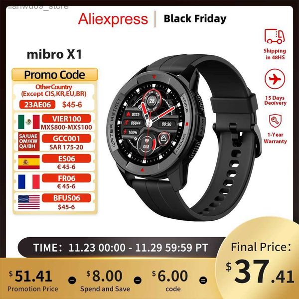 Montres-bracelets Mibro Watch X1 Version mondiale 350mAh Batterie 1,3 pouces AMOLED Écran SpO2 Mesure Bluetooth Sport Smartwatch pour iOS AndroidQ231123