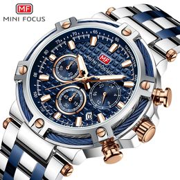 Montres-bracelets MINIFOCUS Mode Hommes Montres En Acier Inoxydable Top Marque De Luxe Sport Chronographe Quartz Lumineux Avec Montre Pour Hommes 24 heures 231025