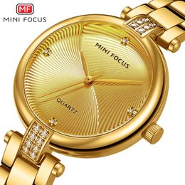 Polshorloges Minifocus Gold Watch Women kijken naar dames luxe staal dames armband vrouwelijke waterdichte klokmeisjes relogio feminino