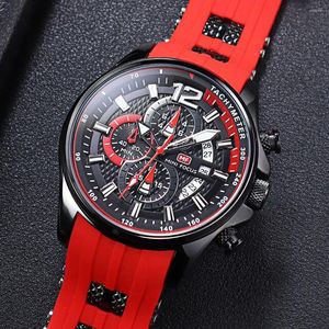 Montres-bracelets MINIFOCUS Luxe Homme Montres 2024 Élégant Rouge Minimaliste Business Quartz Montre Respirant Silice Acier Horloge