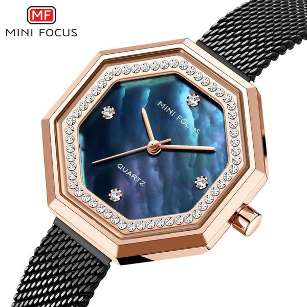 Montres-bracelets MINIFOCUS Unique Femmes Montres Diamant De Luxe Élégante Dame Montre Bracelet En Acier Inoxydable Mode Quartz Analogique Horloge Fille 2023