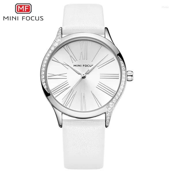 Muñecos de pulsera Minifocus Women Watches Impermeabilizan la correa de cuero azul Top Fashion Casual Ladys Wrist Watch Relogio Feminino