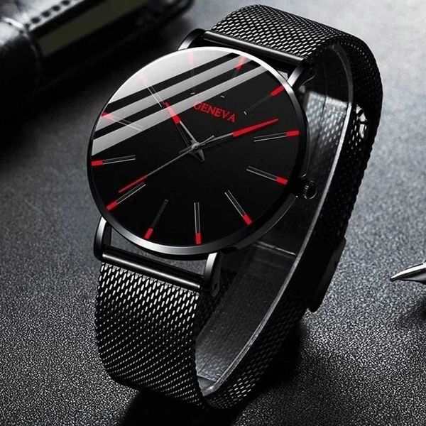 Montre-bracelets Minimaux hommes regarder la mode Slim Watch Simple Business en acier inoxydable Mesh Band Quartz Watch Relojes para Hombres Relgio 240423