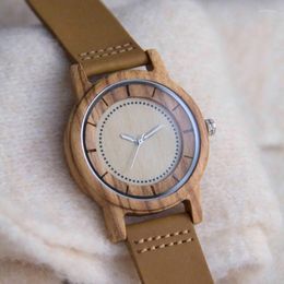 Montres-bracelets Style minimal Montre en bois Bracelet en cuir véritable Quartz