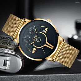 Relojes de pulsera minimalistas para hombre, reloj de pulsera ultrafino informal de malla de negocios, reloj con calendario para hombre, reloj de cuarzo para hombre, reloj Masculino