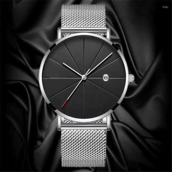 Montres-bracelets minimalistes hommes montres de mode hommes simples affaires Ultra mince en acier inoxydable maille ceinture montre à Quartz Relogio Masculino