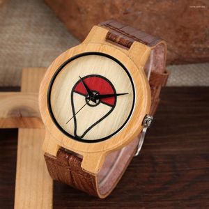 Polshorloges minimalistisch houten horloge voor mannen speciaal patroon bamboe kijkt vrouwen lederen band natuurlijke tiener