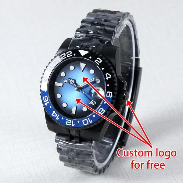 Relojes de pulsera MINUTETIME Logotipo de bricolaje personalizado 40 mm NH34 Movimiento Reloj para hombres Cronografía azul Bisel de cerámica Cristal de zafiro 100 ATM Impermeable