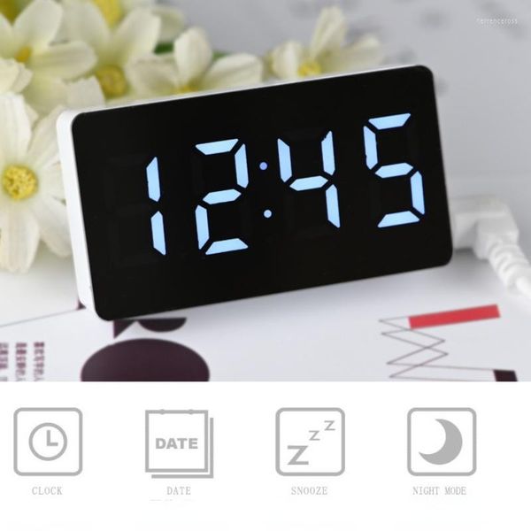 Relojes de pulsera Espejo Reloj de mesa Multifuncional Alarma digital Snooze Pantalla Tiempo Noche Luz LED Escritorio Escritorio Decoración para el hogar Regalos para niños