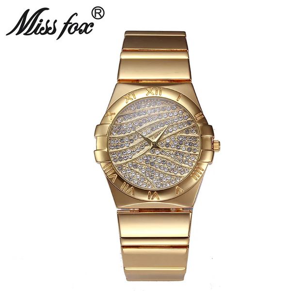 Montres-bracelets Miss Fox marque mode chiffres romains montres en or femmes célèbre marque diamant montre visage pour femmes horloge strass montre à quartz 231219