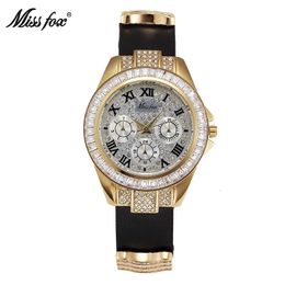 Montre-bracelets Miss Fox Fashion Watch Ladies Rignestone Top Brand Quartz All Metal Gold Wristwatch Roman Nuiral Dial Corloge Kol Saati Relogios 231220