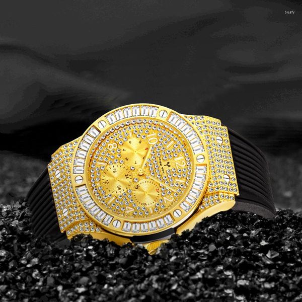 Montres-bracelets Missfox Gold Montre à quartz pour hommes étanche diamant lunette chronographe montres vêtements de sport mode horloge à main pour homme