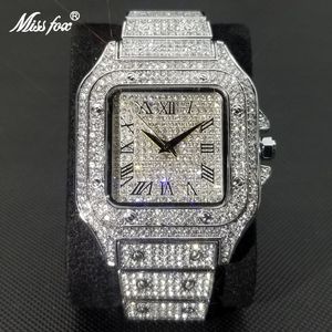 Relojes de pulsera Missfox Ice Out Square Watch para hombres Top Brand Luxury Full Diamond Relojes para hombre Ultra Thin Impermeable Hip Hop Reloj Drop 230828