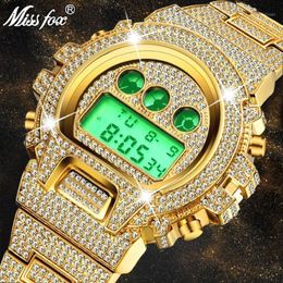 MISSFOX multifunctionele G Stijl Digitale Heren Horloges Top LED 18 K Gouden Horloge Mannen Hip Hop Mannelijke Iced Out Watches1241M