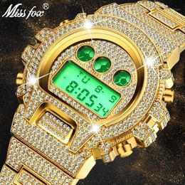 MISSFOX multifunctionele G Stijl Digitale Heren Horloges Top LED 18 K Gouden Horloge Mannen Hip Hop Mannelijke Iced Out Watches1222W