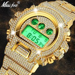 MISSFOX multifunctionele G Stijl Digitale Heren Horloges Top LED 18 K Gouden Horloge Mannen Hip Hop Mannelijke Iced Out Watches1285e