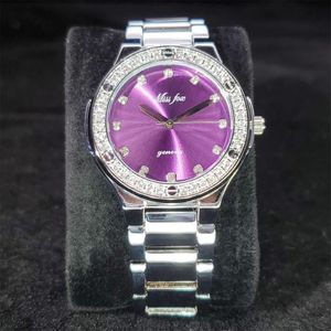 Relojes de pulsera MISSFOX Platino Púrpura Dial Reloj para mujer Fiesta de viaje Pograph Relojes Mujer Regalo Acero inoxidable Mujeres impermeables Wr2909