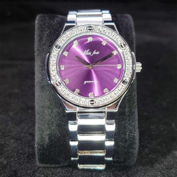 Relojes de pulsera MISSFOX Platinum Purple Dial Ladies Watch Travel Party Pograph Relojes Mujer Regalo Acero inoxidable Impermeable Mujeres Wr296v