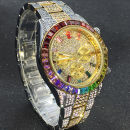 Polshorloges missfox regenboog diamant horloges man goud en zilveren ronde lumineuze mannen kijken naar drie oogklassiek klassieke hiphop dropship relógio masculin