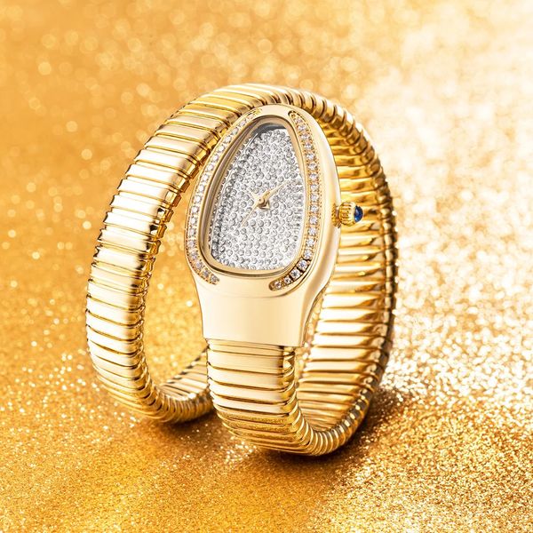 Mujeres de pulsera Missfox serpiente completa Diamante Watch Gold Silver Bracelet Watches Lady Fashion Party Women Relojes Relogio Feminino 231220