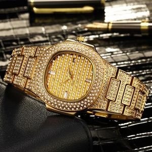 Montres-bracelets Missfox Top Fashion 18K Gold Full Dimaond Décoré Femme Homme Acier Quartz Étanche Iced Out Couple Watch Me