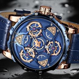 Horloges Montre Homme Klassieke blauwe lederen riem Herenhorloge Fijne band Quartz Mode Zakelijk Analoge klok Uhren Herren Waches 2487