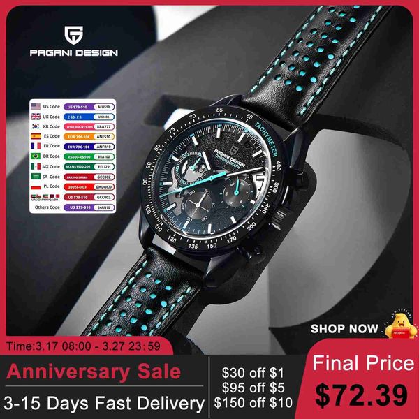 Relojes de pulsera Reloj lunar Diseño PAGANI para hombre moda cuarzo impermeable deportes esqueleto AR cristal de zafiro 1779 Reloj hombre 240319