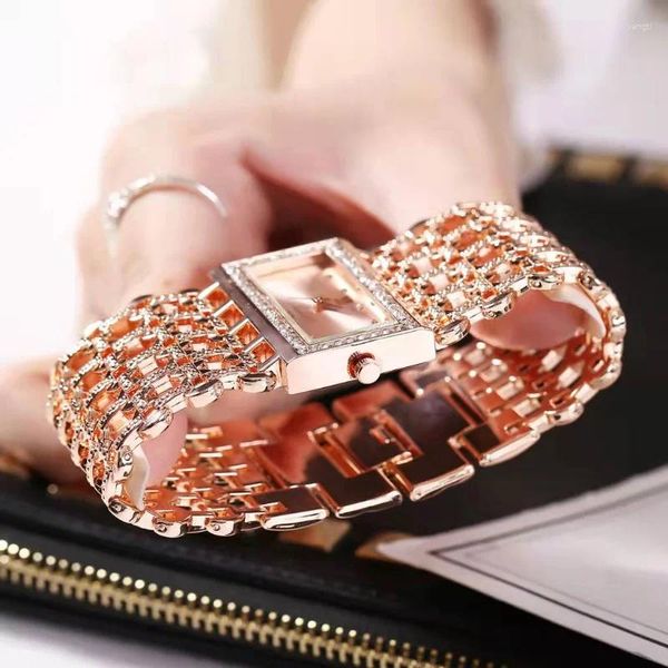 Montres-bracelets Moonbiffy Montres pour femmes Daimond Gold Sliver Square Montre Bling Hip Hop Luxe Mode Simple