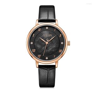 Montres-bracelets nacre Julius montre pour femme japon Mov't heures mode horloge Bracelet en cuir véritable fille anniversaire chanceux