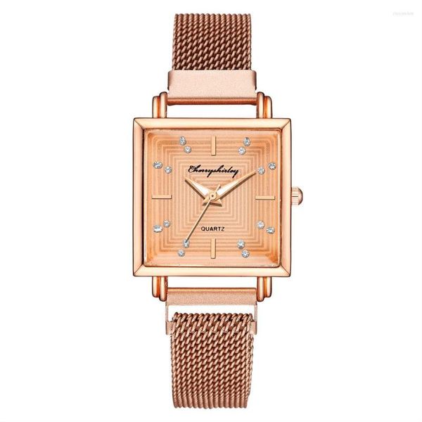 Relojes de pulsera Ms Fashion Square Magnet Mesh Belt Ladies Watch Dial Diamond Quartz