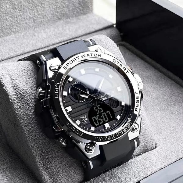 Relojes de pulsera MSTIANQ, Reloj de doble pantalla para Hombre, Reloj de cuarzo Digital para Hombre, resistente al agua, natación, militar, Relogios Masculinos